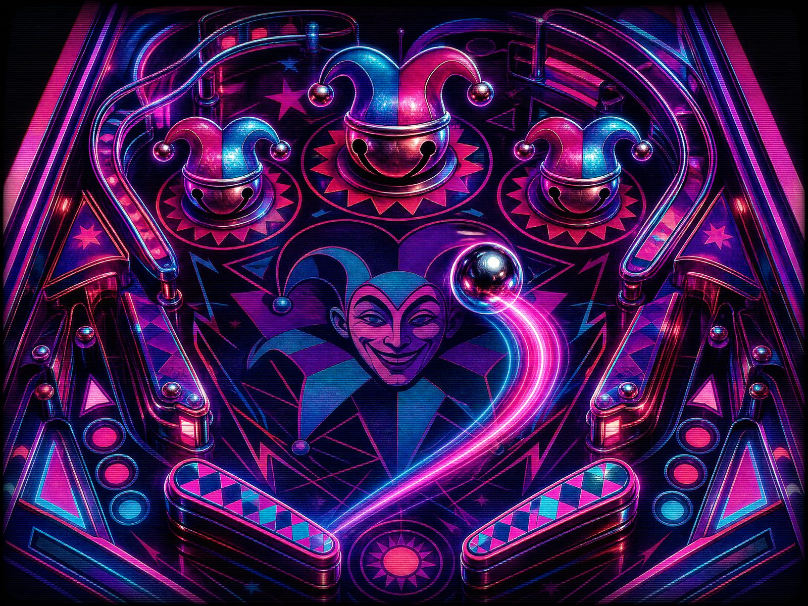 Joker's Pinball cover art with bell bumpers